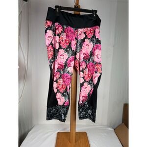 Danskin Now Womens XL Pink Floral Capri Leggings Mesh Athletic Yoga Pants 16-18